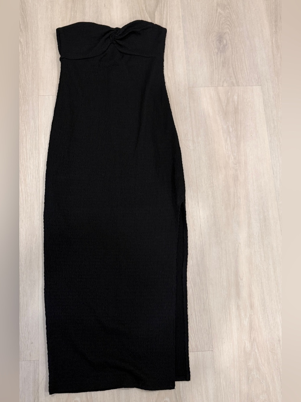wild fable Strapless Black Maxi Dress with Side Slit
